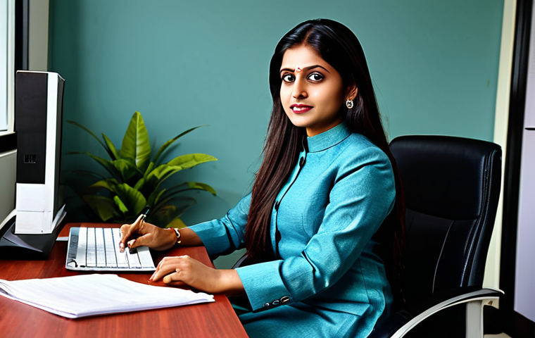 격투기 경기장 위치 정보 - Modern Indian Office Scene**

"A professional Indian businesswoman in a modest salwar kameez, sittin...