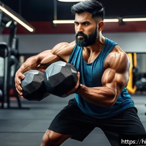 격투기 대회 준비 팁 - A focused Indian male fighter in mid-30s practicing functional training in a modern gym setting, wea...