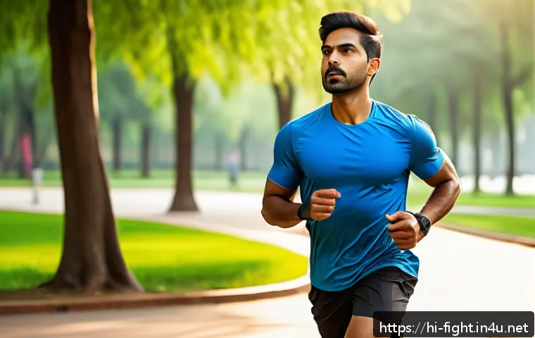 격투기 체력 강화 운동법 - A dynamic scene of a young Indian man in mid-30s performing high-intensity interval training (HIIT) ...