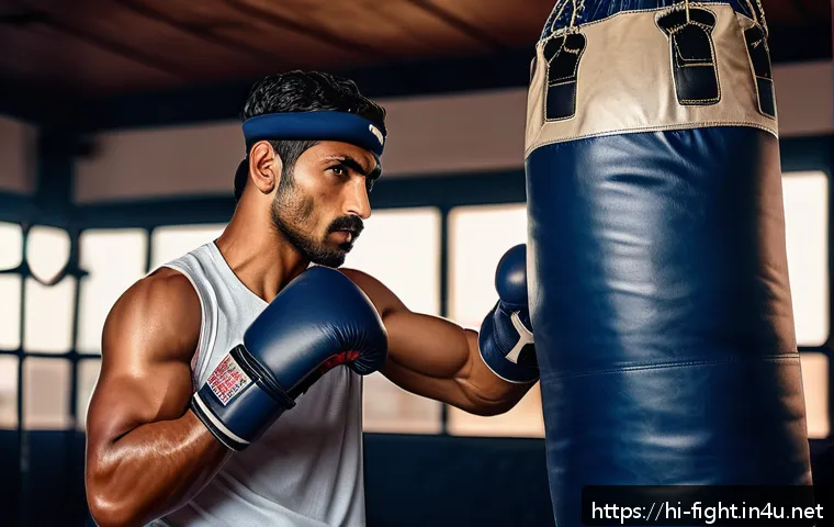 격투기 선수 인터뷰 - A determined Indian male fighter in a traditional boxing gym setting, wearing full sports attire inc...
