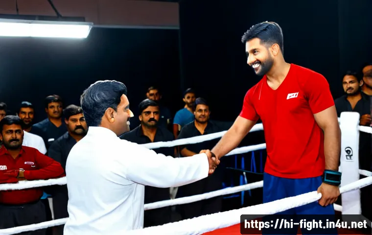 Home 17 격투기 팬미팅 정보 - Photorealistic mixed martial arts fan meet-and-greet in a modern indoor arena lounge in India, a fri...